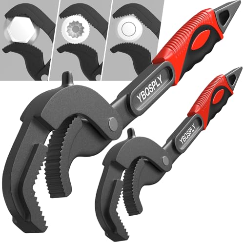 Pipe Wrench Set, 10” and 15” Self Adjusting Wrench 2 Pipe Vise Wrench for 0.55“-2.48”/14-60mm Standard Nuts, Irregular Nuts, Pipes Use