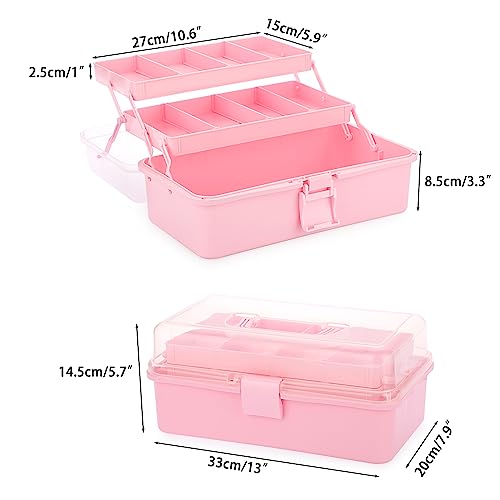 BTSKY 3-Layer Plastic Dividing Storage Box Craft Organizer and Storage - color: Pink