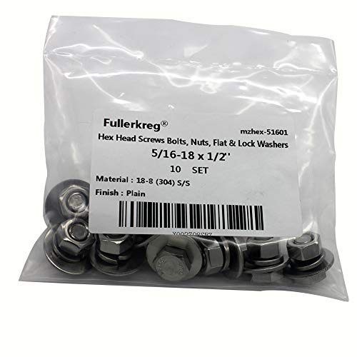 Fullerkreg 5/16-18x1-1/2 Stainless Steel Hex Head Screws Bolts Kit - size: (10 Sets) 5/16x1-1/2"
