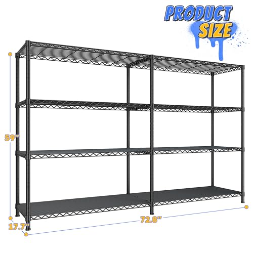 REIBII 72.8" W Storage Shelves Load 1500LBS, 4 Tier Metal Shelving Unit - size: 17.7" D x 72.8" W x 59" H