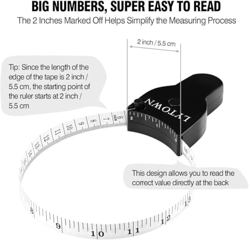 Automatic Telescopic Tape Measure, Body Measure Tape 60 inch (150cm), Self-Tightening Retractable Measuring Tape for Body Accurate Way to Track Weight Loss Muscle Gain by One Hand, 4 Piece - color: Black+Black
