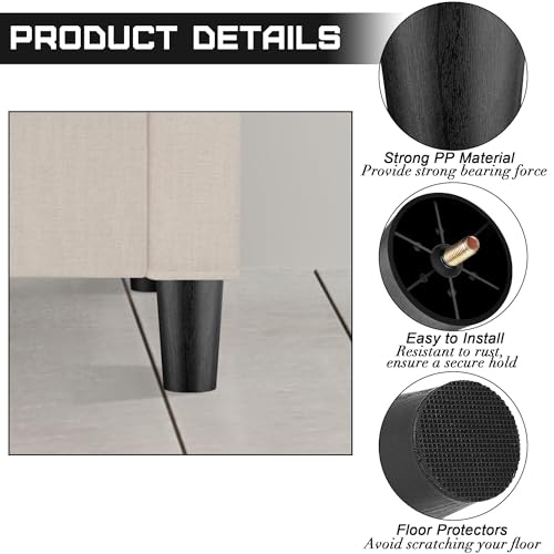 TURSTIN 16 Pack 4 Inch Plastic Furniture Legs with M8 T-Nuts Screws Tapered Sofa Couch and Chair Legs Replacement Furniture Legs for DIY Projects Sofas Coffee Tables Dressers Beds - size: 4 inch