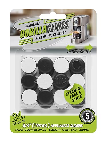 Slipstick GorillaGlides Kitchen Appliance Sliders (24 x 3/4” Round Glides) Self Adhesive Countertop Appliance Sliders Provide Easy Sliding and Saves Space on Counters - size: 3/4 Inch Appliance - 24 Pack