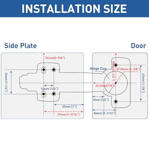 TamBee Corner Cabinet Hinge Bifold 175 Degree with Repair Plate Kit, 48mm Full Overlay Lazy Susan Cabinet Door Hinge Frameless - size: 175° Full Overlay + Plates