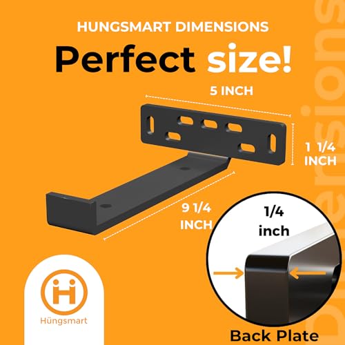 4-Pack Heavy Duty Floating Shelf Brackets - Black, Q253 Steel, Wall Mount, 9.25"L x 5"W x 1 1/4"H - color: Black, size: 9.25 inch - J Shape