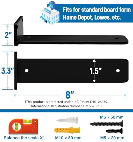 LEOPO 8 inch 12 Pack Floating Shelf Brackets, 1/5" Thick Hidden L Bracket - color: black-12 pack, size: 8 Inch