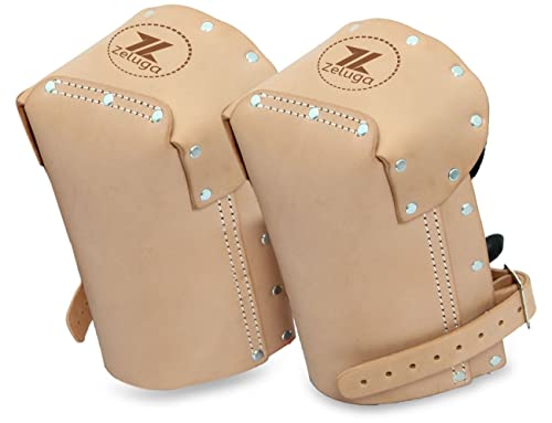Zeluga Non-slip Kneepads with Adjustable Straps, Safety Leather Knee Pads with Dense Padding Protection, Double Thick Lining (Tan) - color: Tan
