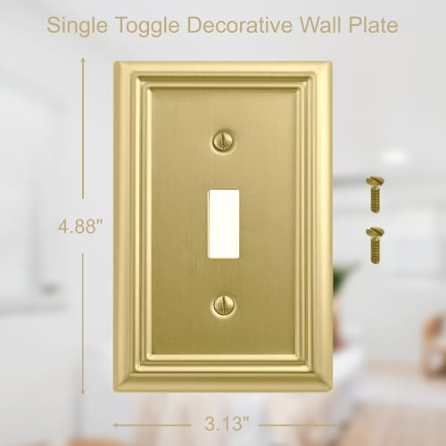 OKAWYC Single Toggle Light Switch Cover Adler Metal Wall Plate, 4-Pack Brushed Brass 1 Gang, for Light Switch Cover Decorative Wallplate, Durable - size: 1 Toggle