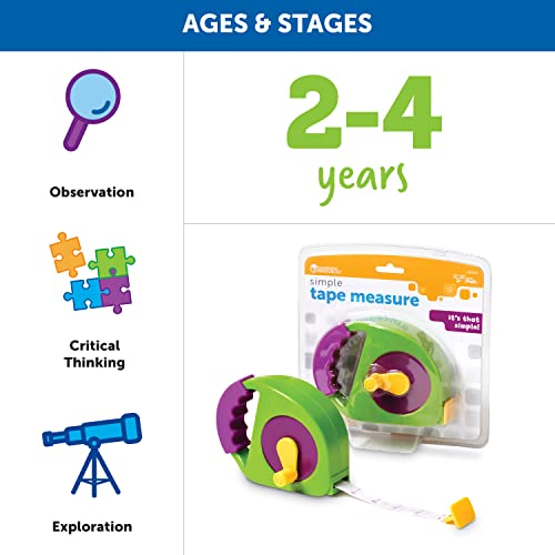Learning Resources Simple Tape Measure - Kids Construction Toys, Preschool Activities, Pretend Play for Toddlers, Height Measurement Counting Tool, Fine Motor Skills, Homeschool