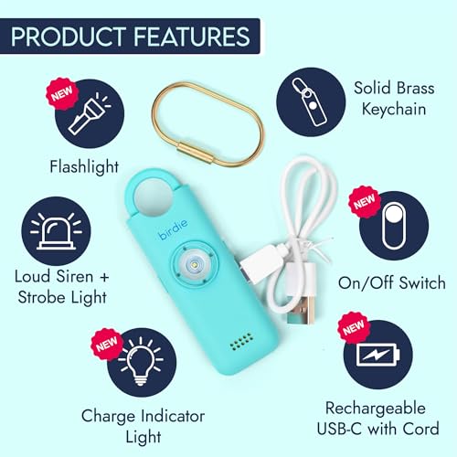 She’s Birdie 3.0 New Version – The Original Personal Safety Alarm for Women by Women–Loud Siren, Flash Light and Rechargeable Battery in a Variety of Colors (Aqua Blue) - color: Aqua Blue