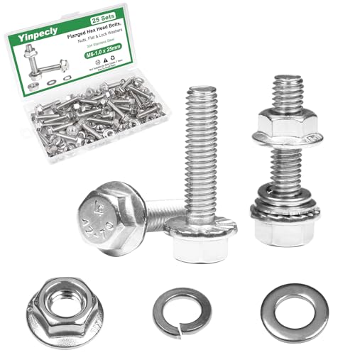 25 Sets M6-1.0 x 25mm Flanged Hex Head Bolts and Nuts Kits - size: M6-1.0 x 25mm