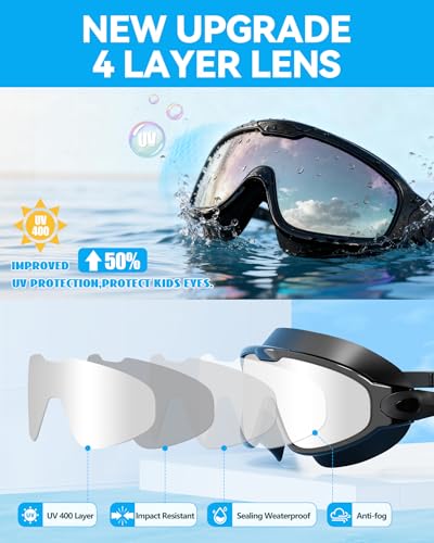 Aegend New Adult Wide View Swim Goggles, Anti-Fog/UV No Leak Swimming Goggles with Ear Plugs for Men & Women - color: Bright Silver & Clear Black