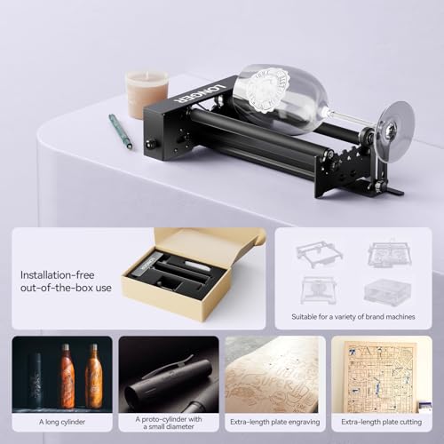 Longer Rotary Roller Series,with Bracket, Y-Axis 360° Rotation for Laser Engraver Engraving Cylindrical Objects Tumblers Cans Cups Bottles, Compatible with 99% of Laser Engraver,Size 268 * 184 * 60mm - size: 268 * 184 * 60mm