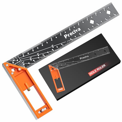 12” Woodworking Square Ruler - Preciva Right Angle Ruler Carpenter Square Layout Tool, Features Stainless Steel Blade, Retractable Ledge, 1/16” and 1/32” Notch Spacing and Multi-Angle Scribe Mark - style: 12 IN