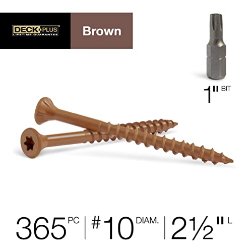 Deck Plus Deck Screws, #10 x 2-1/2in, 365 Pieces,5 Lb Box, Brown - color: Brown, size: #10 x 2-1/2", style: 365 pcs