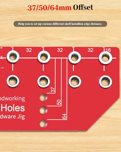 TANYO 11-Hole Shelf Pin Jig, 1/4" & 5mm Drill Bits, Cabinet Hardware - color: Scarlet, size: 11 Hole