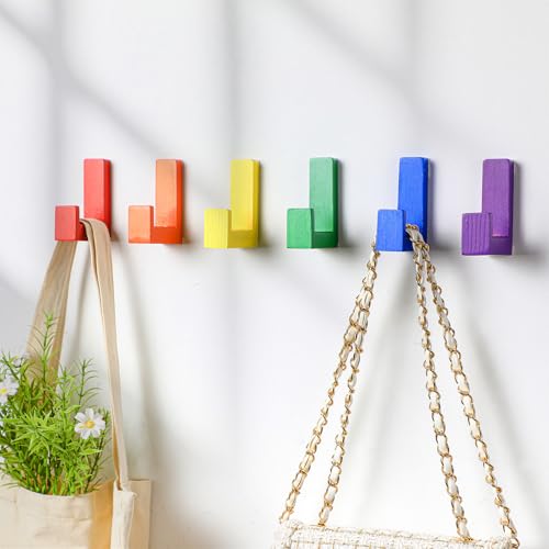 Teenyyou 6 Pcs Cute Kids Wall Hooks Adhesive for Backpack Rainbow - color: Rainbow