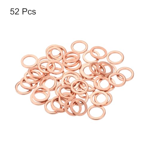 MECCANIXITY 52 Pcs Flat Copper Washers, 10x14x1.5mm Copper Upgraded Flat Metric Sealing Crush Ring Washers for Hydraulic Fittings Screw Bolt Nut Electronic Repair - size: 10x14x1.5mm