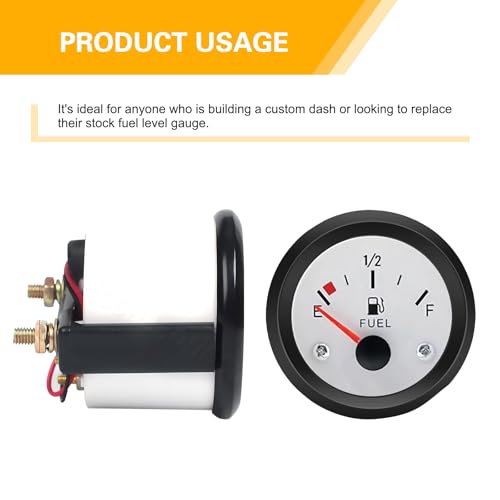 Fuel Level Gauge, 2.22" Pointer Marine Fuel Gauge Kit, 12V E-1/2-F Vehicle Tank Gage Replacement Accessories, for Most Cars, Boats, Vessels, Marine Trucks, Motorcycles (White) - color: White