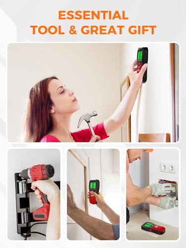 Mecurate 5-in-1 Stud Finder Wall Scanner for Studs, Metal & Live AC Wires - color: Red