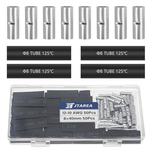 12-10 AWG Non Insulated Butt Connectors Crimps 12-10AWG with Heat Shrink Tube Pure Copper Wire Uninsulated Crimp Connector Splice for 12-10 Gauge Wiring (Pack of 100pcs) - style: 12-10 AWG