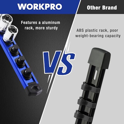 WORKPRO Magnetic Socket Organizer, Heavy Duty 1/2-Inch Drive Socket Rail (Pack of 2) - color: Blue, size: 1/2" DR (Pack of 2)