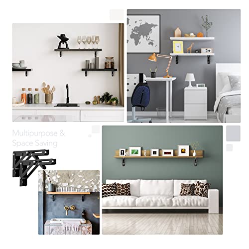Ravinte Matte Black Folding Shelf Brackets, 8 Inch, 2 Pack - size: 8 Inch