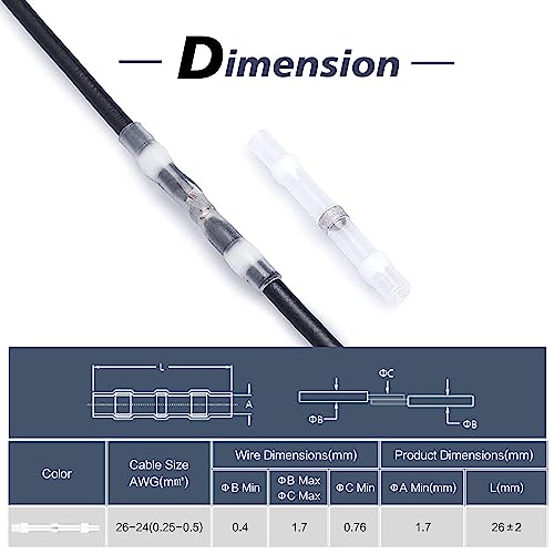 Chanzon 200Pcs Heat Shrink Solder Seal Wire Connectors 26-24AWG White - color: 1. 26-24AWG