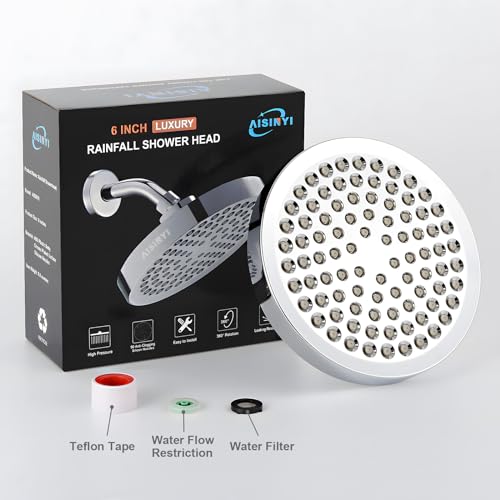 6" High Pressure Rain Shower Head, Luxury Polished Chrome Finish - color: Deluxe Chrome, size: 6 Inch Round (1 PCS)