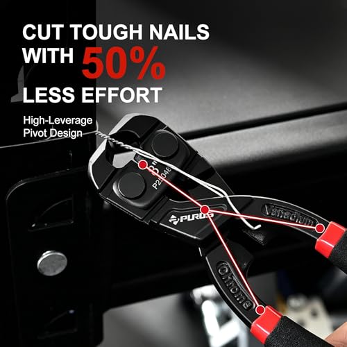 PURUS 8" High-Leverage End Cutting Pliers - Professional Heavy Duty CR-V Steel Nail Puller & Nipper, HRC60+ Induction Hardened Edge for Carpenter & Fence Repair