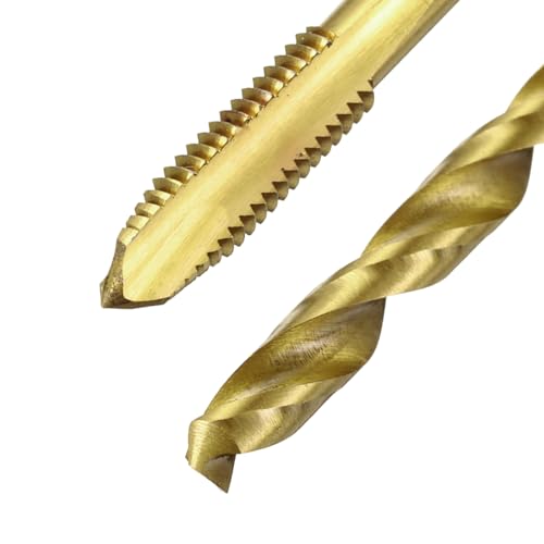 uxcell Metric Tap & Drill Bit Set, 2pcs M6 x 1 Spiral Point Thread Taps and 2pcs 5mm Twist Drill Bits, Titanium Coated HSS6542 Screw Tapping Threading Tools - size: M6 x 1 + 5mm