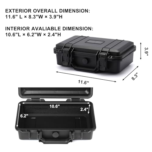 Mayouko Portable Tool Box with Shock- Proof Sponge, Water Proof Grade IP67, Waterproof Hard Case with Foam Insert, Shockproof Carrying Case, Explosion Proof Box, 11.6"L×8.3"W×3.9"H - size: 11.6"L×8.3"W×3.9"H
