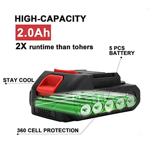21v Lithium Battery - 2.0 Ah Battery with Charger Adapter Led Indicator Compatible with Leaf Blower and Cordless Tiller - size: 2.0 AH