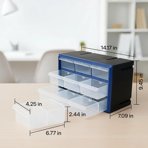 NORTHSKY 9-Bin Small Parts Cabinet, Stackable, Blue, 14.17 × 7.09 × 9.45 in 9 * Blue (9 Drawer & Clear) - size: 9 Drawer