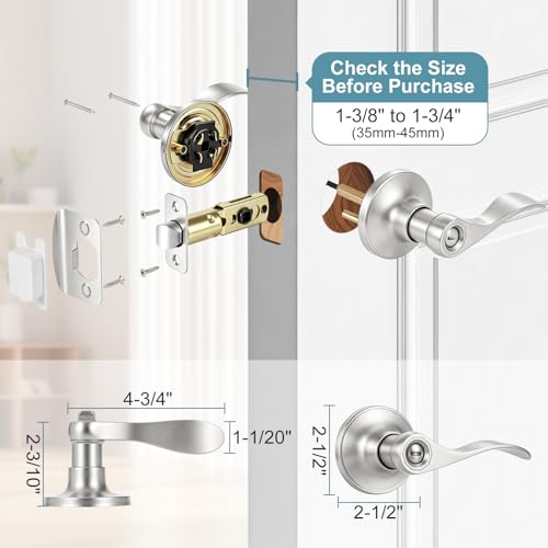 Privacy Door Levers Interior Door Handles, Keyless Interior Door Knobs for Bedroom Bathroom, Heavy Duty Zinc Alloy Reversible Interior Door Handle (10 Pack Brushed Nickel)