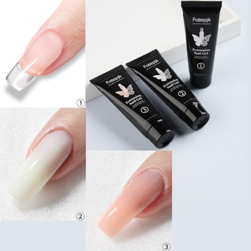 Fcozpjk Poly Extension Gel Nail Kit with Slip Solution Dual Nail Form Brush - color: 3colors-nude