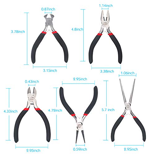 5 Piece Mini Pliers Set Professional Hand Tools Includes Needle Nose Pliers Lineman Pliers Round Nose Pliers Diagonal Cutting Pliers End-Cut Pliers