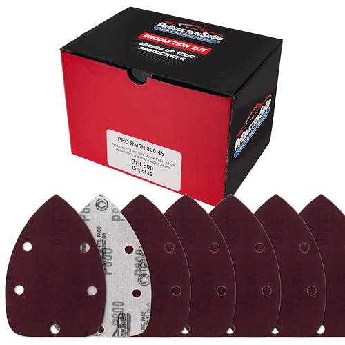 ProductionShop Premium 800 Grit 5-Hole Pattern Mouse Detail Sander Sandpaper Sheets, Box of 45 - Dustless Hook & Loop Triangle Shaped Mouse Disc Pads - Woodworking Tool Sand Wood Furniture Auto Paint - style: 800 Grit