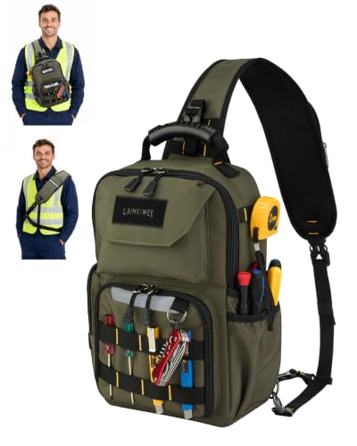 Electrician Tool Chest Bag, Tactical HVAC 3-Point Harness Olive - color: Green