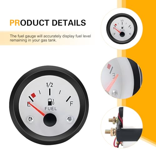 Fuel Level Gauge, 2.22" Pointer Marine Fuel Gauge Kit, 12V E-1/2-F Vehicle Tank Gage Replacement Accessories, for Most Cars, Boats, Vessels, Marine Trucks, Motorcycles (White) - color: White