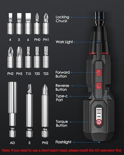 4.2V Electric Cordless Screwdriver, 3 Torque Settings & 13 Bits