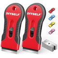 DIYSELF 2 Pack Razor Scraper, Glass Stove Top Scraper with 10 Blades - color: Red