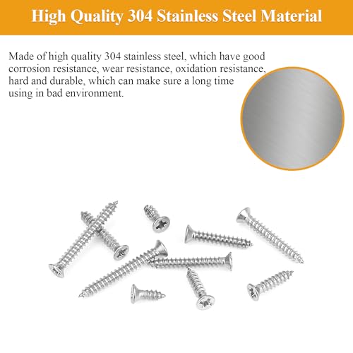 245 Pieces #2 x 1/4" 3/8" 1/2" 5/8" 3/4" Wood Screws Set, Phillips Countersunk Head #2 Self-Tapping Screws Assortment Kit, 304 Stainless Steel - size: #2, style: Phillips Countersunk Head