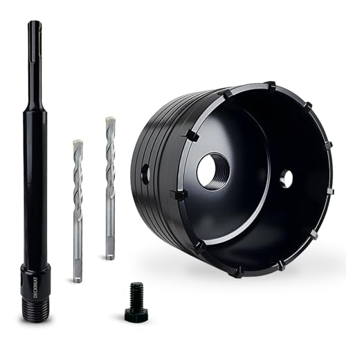 DECKRKAT 3-3/4" Concrete Hole Saw Kit,Electroplated Black Quenching Tech,Heavy-Duty Thickened Alloy Teeth,SDS Plus Shank & 2 Center Bits for Concrete,Brick,Stone. - size: (95mm)3-3/4"
