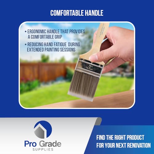 Pro Grade Paint Brushes, 3 Inch Flat Paint Brush, Trim & Stain, 2 Pack - size: 2Ea H 3F