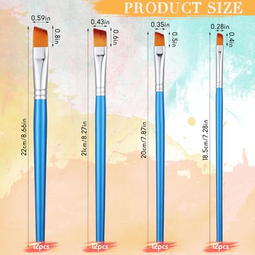 Sherr 48 Pcs Paint Brush Set Bulk, 0.28, 0.35, 0.43, 0.59 Inch, Angle Style - color: Angle Style, size: 0.28, 0.35, 0.43, 0.59 Inch