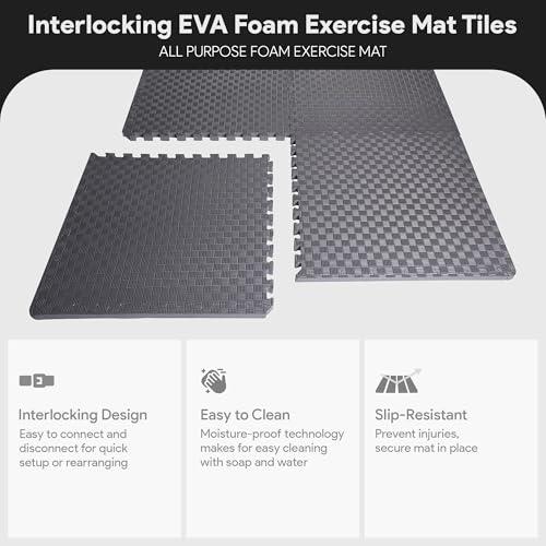 BalanceFrom Puzzle Exercise Mat 1" Thick, EVA Interlocking Foam Floor - color: Grey, style: One Inch Thick, 24 Square Feet