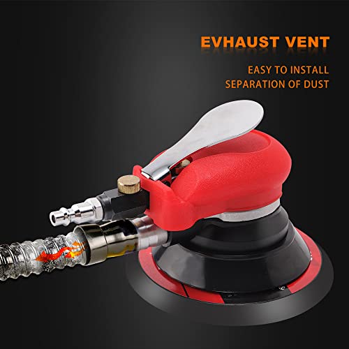 Random Orbital Sander 5" & 6" Pneumatic Palm Sander with Extra 5" Backing Plate, Sponge Polishing Pads, Sandpapers Low Vibration and Heavy Duty for Wood, Composites, Metal