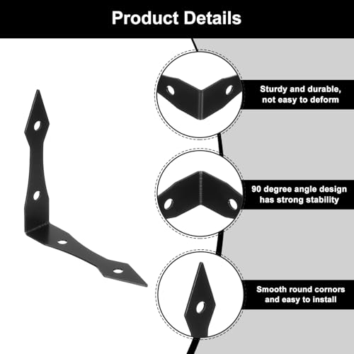 uxcell 4Pcs Decorative Corner Brackets, 3.9" x 3.9" x 0.9" l Bracket Metal Corner Protector Right Angle Bracket with Screw for Furniture Wooden Box Trunk, Black
