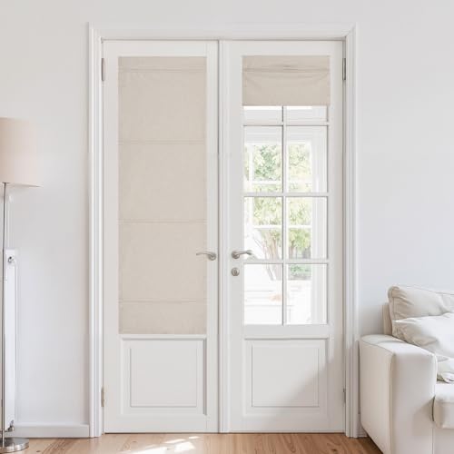 NICETOWN 100% Blackout French Door Curtain Adhesive Top & Magnetic Lift - color: Natural, size: 24"W x 72"L (Pack of 1)